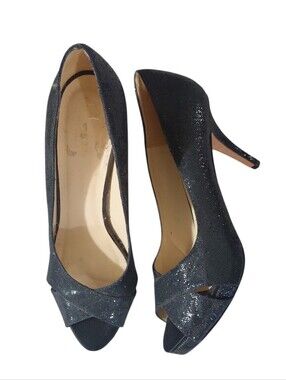 kate spade Glitter Billy Black Starlight Metallic Open-Toe Stiletto Pumps Size 9